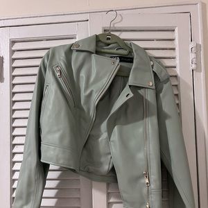 Zara Mint Green Vegan Leather moto jacket